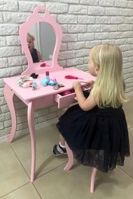 Masă de toaletă pentru copii, roz, cu taburet