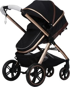 Carucior nou nascuti 3 in 1 NOVOKIDS™ X2000 series, Cu geanta bebe, Cadru Aluminiu Gold, Amortizoare, Roti din cauciuc plin AVE, Landou, Scoica auto,