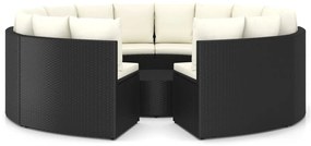 3064900 vidaXL Set mobilier de grădină cu perne, 9 piese, negru, poliratan