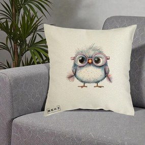 Perna Decorativa Pui Pufos cu Ochelari Roz, 40x40 cm, Ecru, Husa Detasabila, Perna Inclusa, BEKZ®