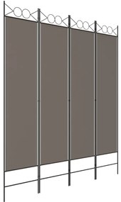 350168 vidaXL Paravan de cameră cu 4 panouri, antracit, 160x220 cm, textil