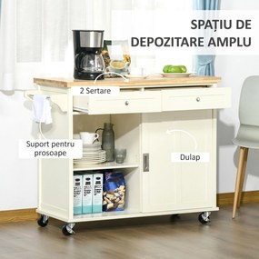 Insula de bucatarie HOMCOM cu sertare, dulap, suport prosoape, lemn si MDF, alb 110x49,5x89,5cm | Aosom Romania