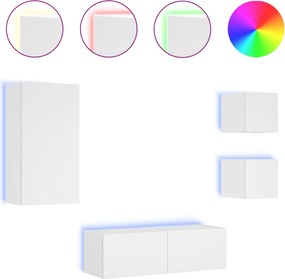 vidaXL Comode TV de perete cu lumini LED, 4 piese, alb
