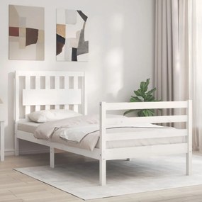 3194277 vidaXL Cadru de pat cu tăblie single, alb, lemn masiv