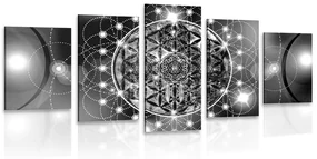 Tablou 5-piese Mandala fermecătoare în design alb-negru