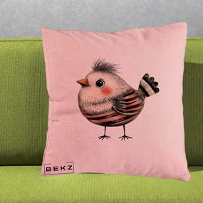 Perna Decorativa Pui Expresiv Dungi Negru-Rosu, 40x40 cm, Roz, Husa Detasabila, Perna Inclusa, BEKZ®
