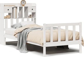 vidaXL Pat cu bibliotecă fără saltea, alb, 75x190 cm, lemn masiv pin