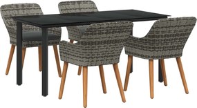 vidaXL Set de masă pentru grădină cu pernă 5 pcs Gri poliratan