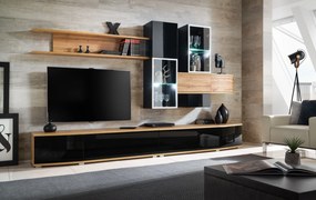 Mobilier living Maire 29 WTS MH (stejar wotan + negru + aluminiu argintiu) (cu iluminat). 1024445