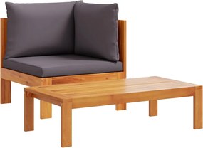 vidaXL Set canapea de grădină, 2 piese, cu perne, lemn masiv de acacia