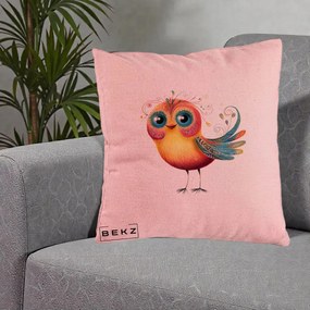 Perna Decorativa Pasare Vibranta cu Aripi Ornamentale, 40x40 cm, Roz, Husa Detasabila, Perna Inclusa, BEKZ®