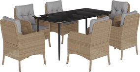 vidaXL Set de masă pentru grădină, 7 piese, cu perne, bej, poliratan