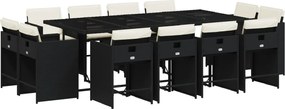 vidaXL Set mobilier de grădină cu perne, 13 piese, negru, poliratan