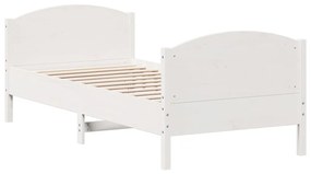 842575 vidaXL Cadru de pat cu tăblie, alb, 75x190 cm, lemn masiv de pin