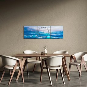 Tablou - Pictură în ulei de mare cu pescăruși (cu ceas) (90x30 cm)