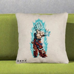 Perna Personalizata Dragon Ball Goku Ultra Instinct Blue, 40x40 cm, Bej Canapea, Husa Detasabila, Perna Inclusa, BEKZ®