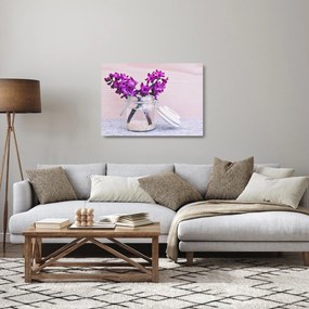 Tablou pe sticlă cu flori violete (70x50 cm)