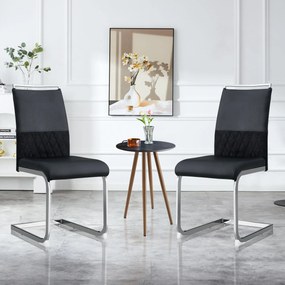 Set de 2 Scaune moderne pentru sufragerie, cu spătar înalt, din PU și material textil, pentru Bucătărie și birou, Negru