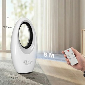 HOMCOM Ventilator turn fără pale, ventilator silențios 36 dB cu oscilație 60°, iluminare LED, 3 trepte de viteză, 7,5-Stunden-Timer, telecomandă | Aosom Romania