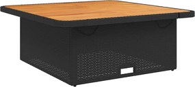 vidaXL Masă de grădină, negru, 110x110x71 cm, poliratan și lemn acacia