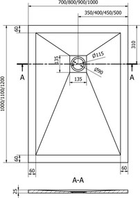 Mexen Stone+ recepție compozită dreptunghiulară 120 x 100 cm, gri-beton - 44611012
