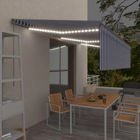 vidaXL Copertină retractabilă manual cu stor&amp;LED, albastru&amp;alb, 6x3 m
