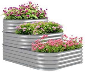 Outsunny Pat înalt cu trepte în aer liber, Cutie de plante pentru flori, 3 trepte, 158 cm x 109 cm x 82 cm, Argintiu | Aosom Romania