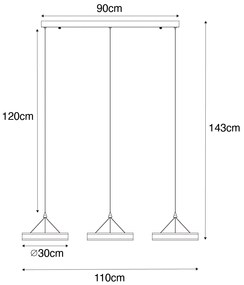 Lampă suspendată neagră dreptunghiulară incluzând LED cu dimmer în 3 trepte cu 3 lumini - Lyani