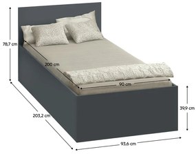 Pat de o persoană 90 cm Discutibles (grafit) (cu somieră) (cu sp. depozitare). 1116313