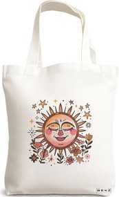 Sacosa de Panza pentru Cumparaturi, Geanta Tote Happy Sun, 38x34.5 cm, Alba, BEKZ®