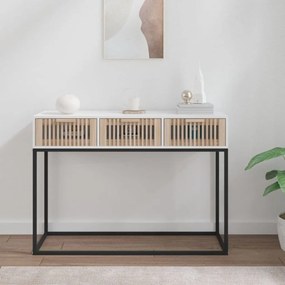 vidaXL Masă consolă, alb, 105x30x75 cm, lemn prelucrat și fier