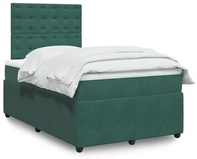 3292325 vidaXL Pat box spring cu saltea, verde închis, 120x200 cm, catifea