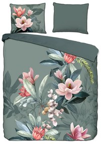 Lenjerie de pat din bumbac organic pentru pat dublu Descanso Rose, 200 x 200 cm, verde