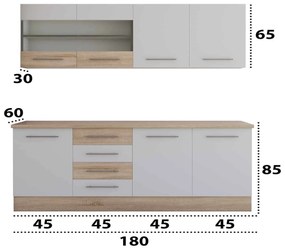 Set Mobila Bucatarie Alfa - 180 cm, culoare Alb / Sonoma