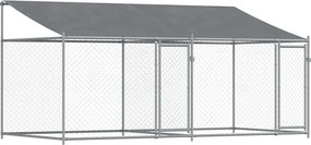 vidaXL Cușcă câini cu acoperiș și uși, gri, 4x2x2 m, oțel galvanizat