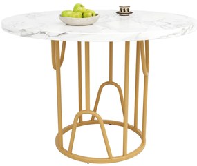 Masă rotundă pentru 4 persoane, Alb+Auriu | Aosom Romania