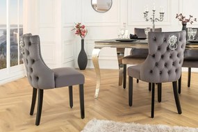 Set 2 scaune Stil Baroc, Catifea, Gri, Lemn, Negru, CASTLE DELUXE