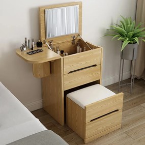 Masuta de toaleta pentru machiaj cu oglinda in stil scandinav Culoare - Efect lemn DEPRIMO 33094