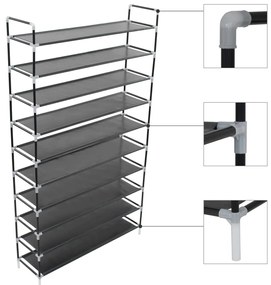 vidaXL Raft pantofi 10 etajere, Metal și material textil nețesut Negru