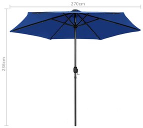 Umbrela de soare, LED-uri si stalp aluminiu, azur, 270 cm Albastru