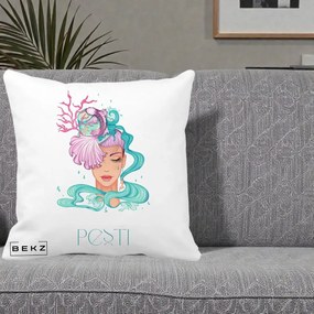 Perna Personalizata Zodiac Pesti Cowgirl, 40x40 cm, Alba Mata, Husa Detasabila, Perna Inclusa, BEKZ®