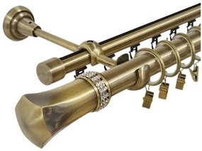 Galerie dubla pluton, teava neteda si profil,grosime 25 si 19mm, aur antic (Alege marime: 320 cm)