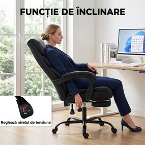 HOMCOM Scaun de birou ergonomic rotativ, rabatabil 165°, din piele ecologică PU, cu suport pentru picioare și înălțime reglabilă, negru | Aosom Romania
