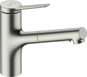 Baterie bucatarie cu dus extractibil Hansgrohe Zesis M33 150 cu pulverizator metalic 2 jeturi finisaj otel inoxidabil