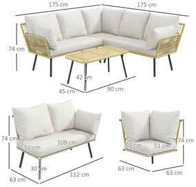 Outsunny Set de Mobilier de Grădină din Ratan din 4 Piese cu Canapea de Colț cu Perne și Măsuță de Cafea, 11x63x74 cm, Crem | Aosom Romania