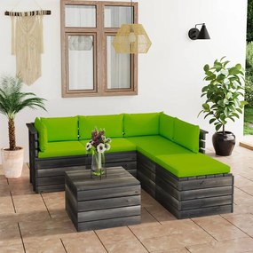 Set mobilier gradina paleti cu perne 6 piese lemn masiv pin verde aprins, 6