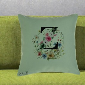 Cadou Personalizat - Perna Personalizata Monograma Florala Litera Z cu Coroana, 40x40 cm, Verde, Husa Detasabila, Perna Inclusa, BEKZ®