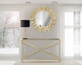 Oglinda decorativa aurie cu rama din metal, ∅ 87 cm, Glam Butterflies Mauro Ferretti