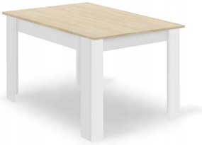 Set de sufragerie 1+4, masa alba decor stejar Sonoma MADO 120x80cm si scaun din catifea gri SOLDEN