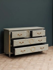 Comoda verde, din lemn de mango, cu 4 sertare, aspect vintage, Florinda